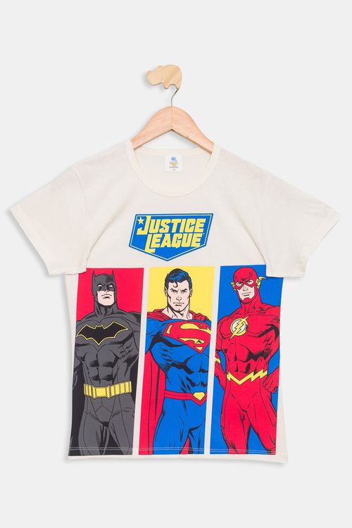 Camiseta Infantil Manga Curta 4/10 Anos - Liga da Justiça - Off White