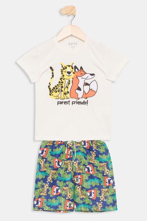 Conjunto Infantil Camiseta e Shorts Animais Off White Tam 1 a 3