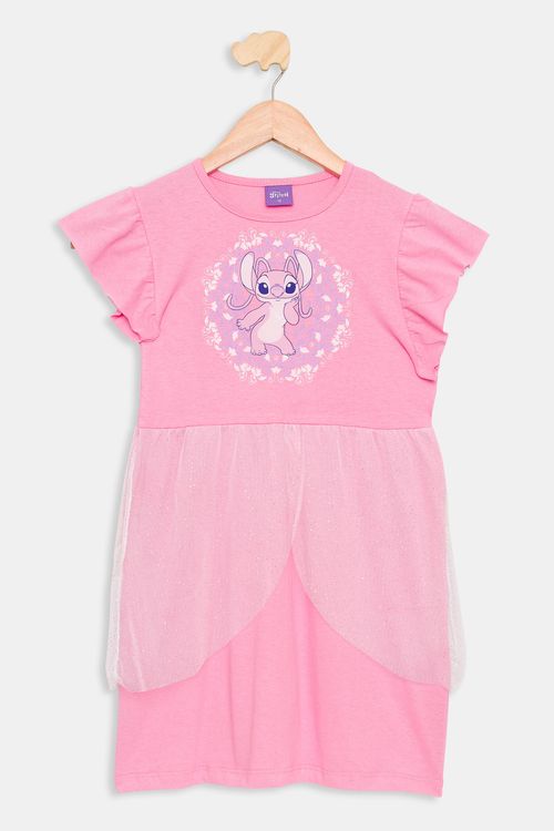 Camisola Infantil com Tule Stitch Rosa Claro Tam 4 a 10