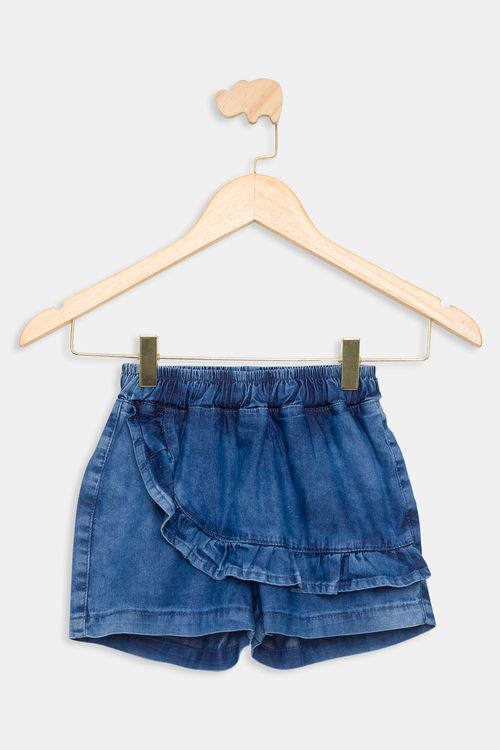 Shorts Saia Infantil Jeans Marmorizado Tam 4 a 8