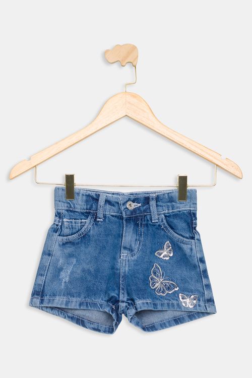 Shorts Infantil com Paetê Jeans Médio Tam 4 a 8