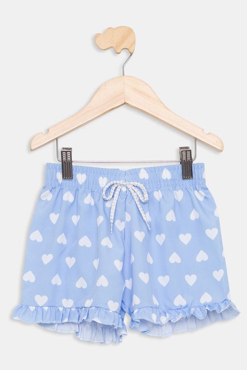 Shorts Infantil Corações Azul Claro Tam 4 a 8