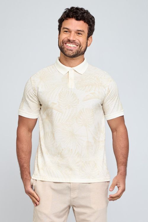 Polo Masculina Casual Folhagens Off White