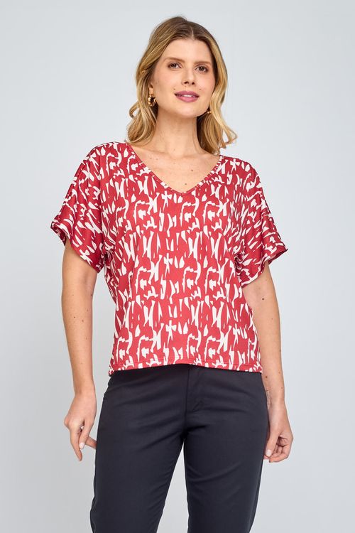 Blusa Feminina City Estampa Decote V Vermelha