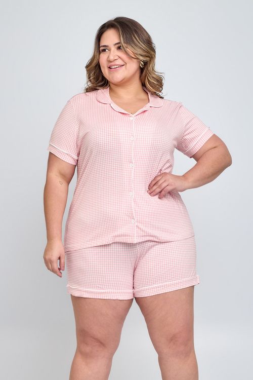 Pijama Feminino Manga Curta Americano Quadriculado