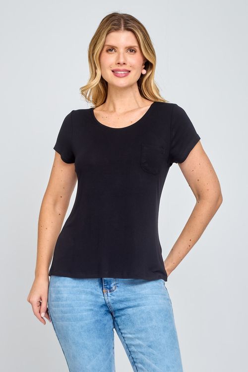 Blusa Feminina em Viscose Bolsinho Preto