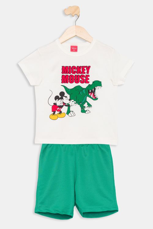 Conjunto Infantil 1 a 3 anos Meninos Mickey Dino Off White