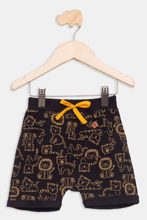Bermuda Infantil Saruel Estampada Preta Tam 1 a 3