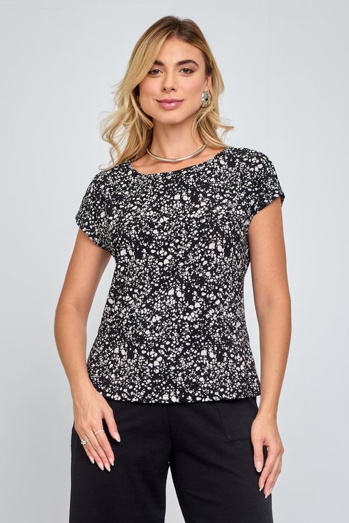Blusa Feminina em Liganete Estampada Preta
