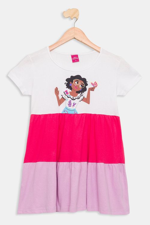 Vestido Infantil Mirabel Branco e Rosa Tam 4 a 10