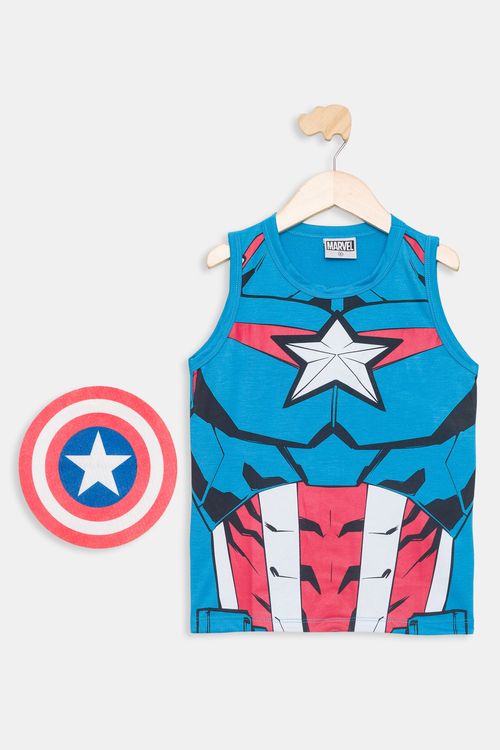 Camiseta Infantil Capitão América com Escudo Azul Médio Tam 4 a 10