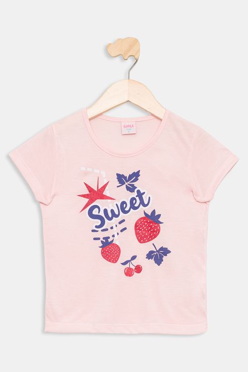 Blusa Infantil 4 a 8 Meninas Morango Rosa Claro