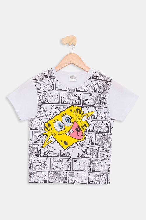 Camiseta Infantil 4 a 10 anos Meninos Bob Esponja Branco