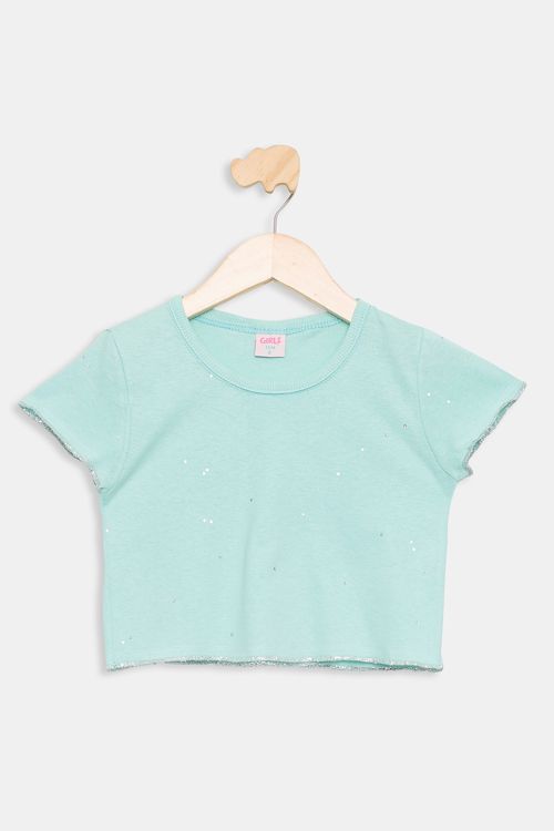 Blusa Infantil 4 a 8 Meninas Brilho Coração Verde Claro