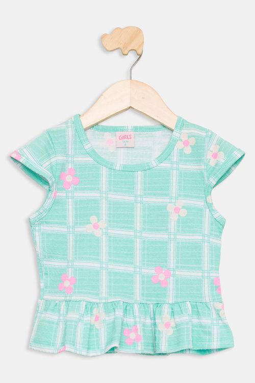 Blusa Infantil 4 a 8 Meninas Xadrez Verde Claro