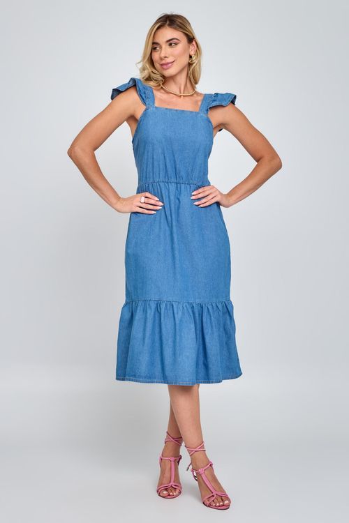 Vestido fem aj 61933 midi regata jns md jeans azul medio