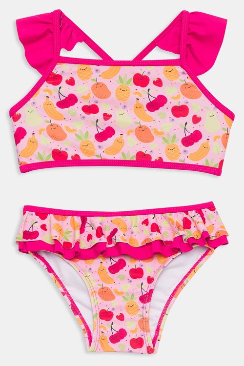 Conjunto Infantil Biquíni e Calcinha Frutas Rosa Tam 4 a 8