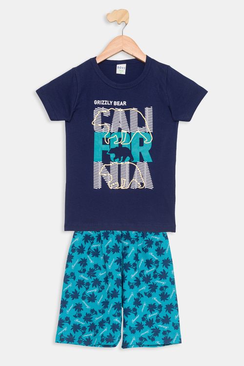 Conjunto Infantil Camiseta e Shorts Califórnia Azul Escuro Tam 4 a 8