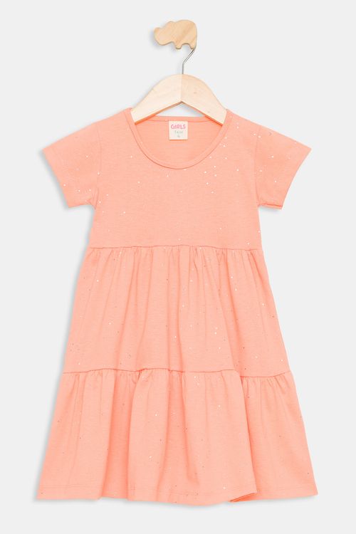 Vestido Infantil com Glitter Coral Tam 4 a 8