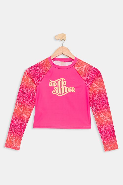 Rashguard Juvenil Cropped Estampada Rosa Tam 10 a 16