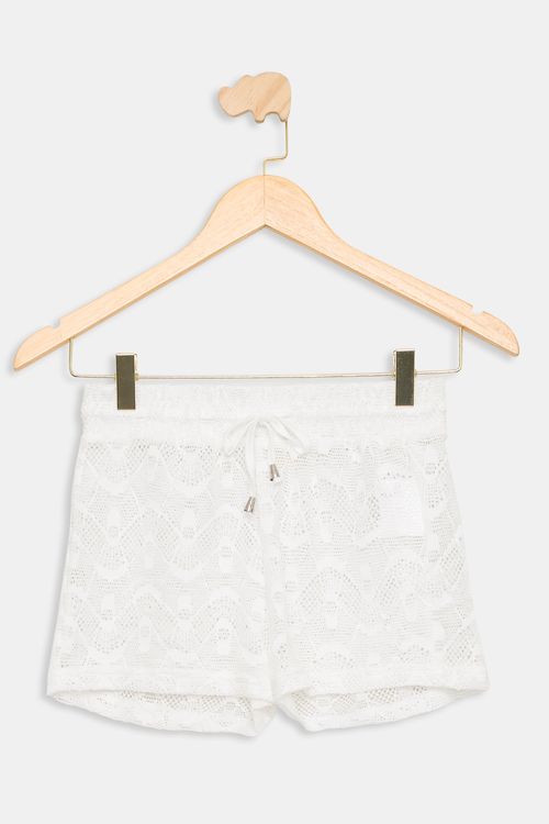 Short de Praia Infantil em Renda Branco Tam 10 a 16