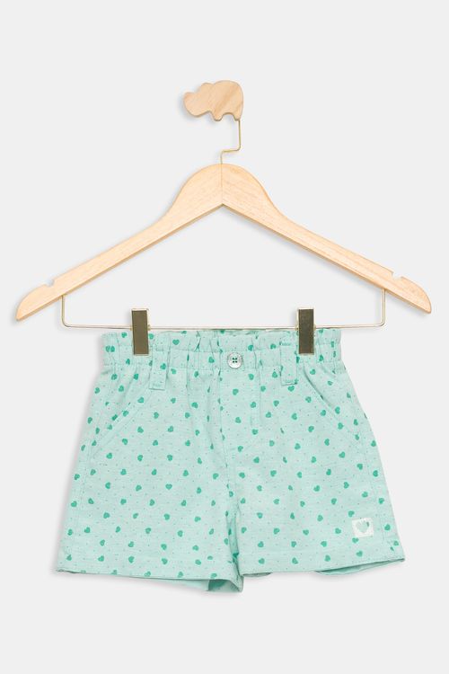 Shorts Infantil Corações Verde Claro Tam 1 a 3