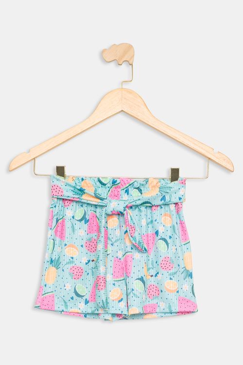Shorts Infantil com Laço Frutinhas Verde Claro Tam 4 a 8