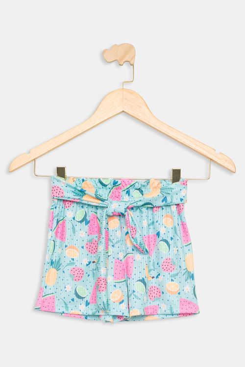 Shorts Infantil 4 a 8 anos Meninas Laço Frutinhas Verde Claro