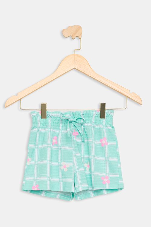 Shorts Infantil Floral Verde Claro Tam 4 a 8