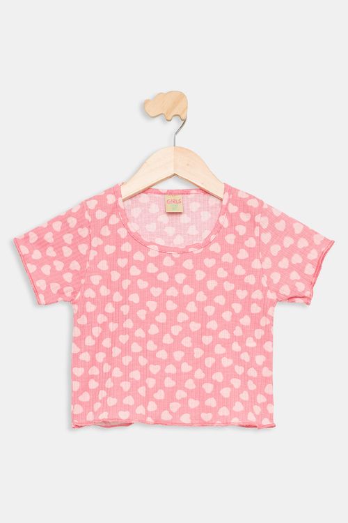 Blusa Infantil Caedu Coração Rosa Algodão 10-16 Anos