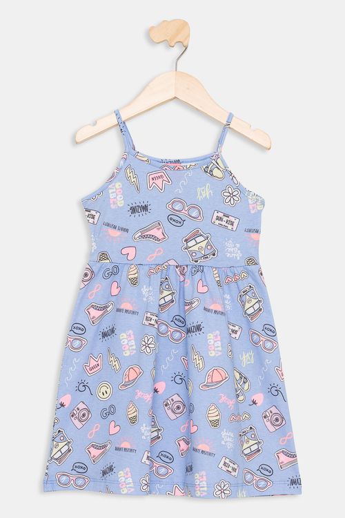Vestido Infantil Estampado Azul Verde Claro Tam 4 a 8
