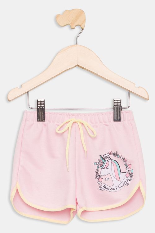 Shorts Infantil Unicórnio Rosa Claro Tam 1 a 3