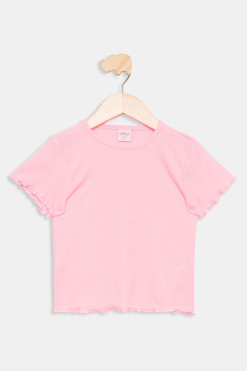 Blusa Infantil 4 a 8 Meninas em Ribana Coração Neon Rosa