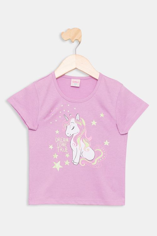 Blusa Infantil 4 a 8 Meninas Unicórnio Lilás