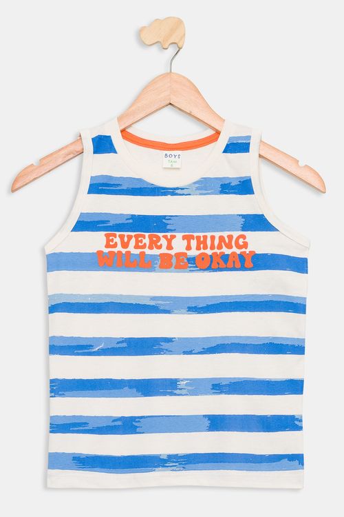 Camiseta Infantil Listrada Off White e Azul Tam 4 a 8