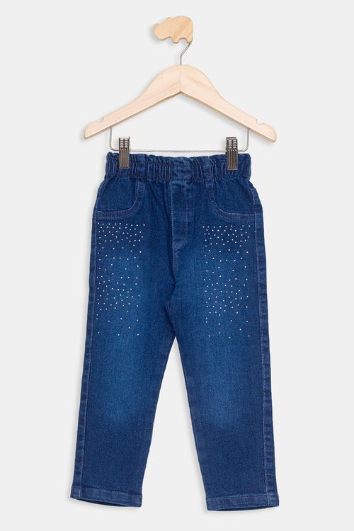 Calça Infantil Jeans com Strass Azul Escuro Tam 1 a 3
