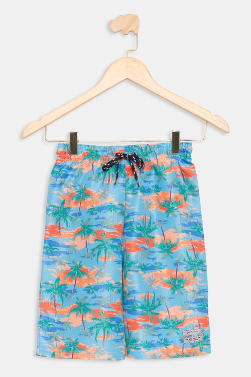 Bermuda Juvenil Tropical Azul Tam 10 a 16