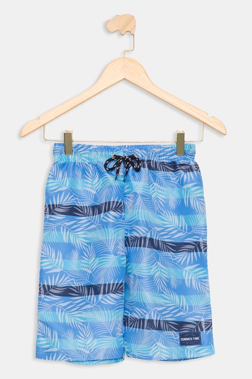 Bermuda Juvenil Listrada Folhas Azul Tam 10 a 16