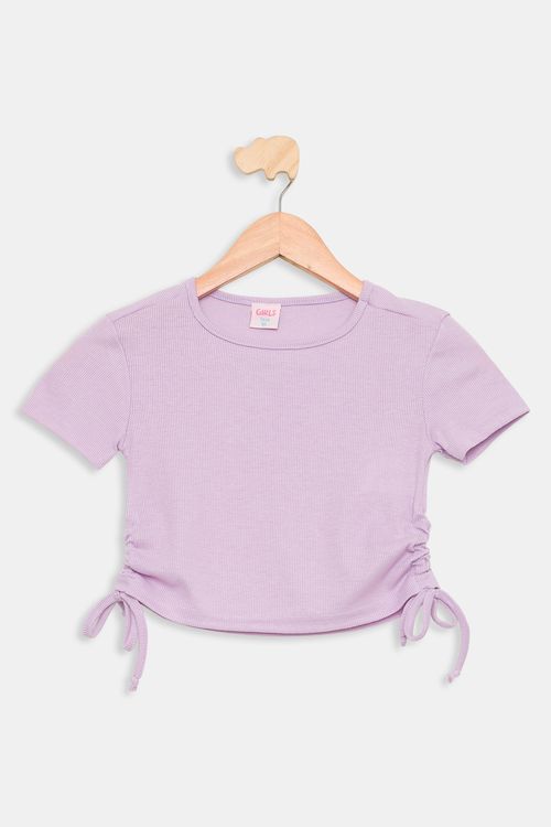 Blusa Infantil Caedu Lilás Canelada com Franzido 10-16 Anos
