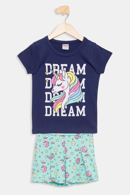 Conjunto Infantil Unicórnio Azul Marinho Tam 4 a 8