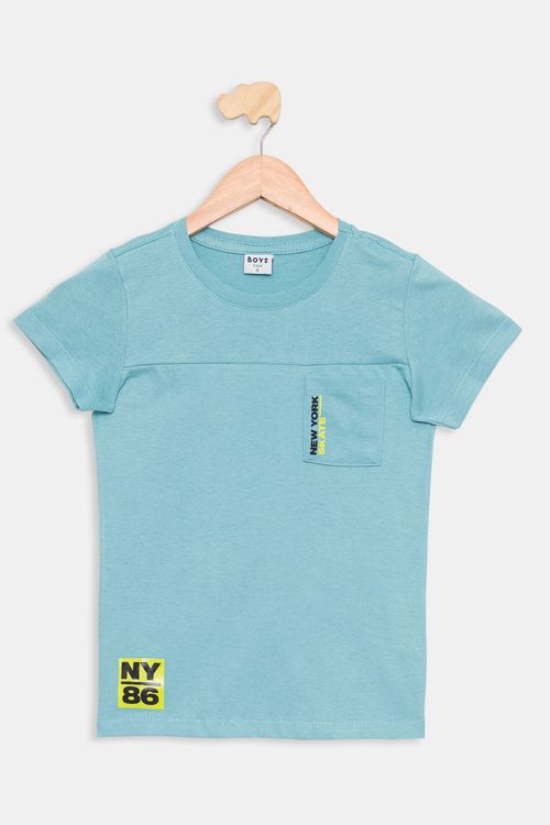 Camiseta Infantil com Bolso Turquesa Tam 4 a 8