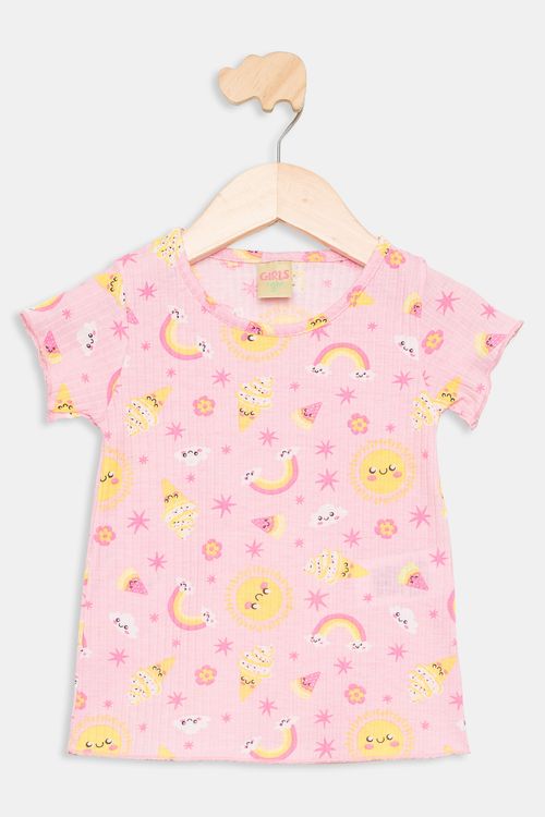 Blusa Infantil em Ribana Sol Rosa Claro Tam 1 a 3
