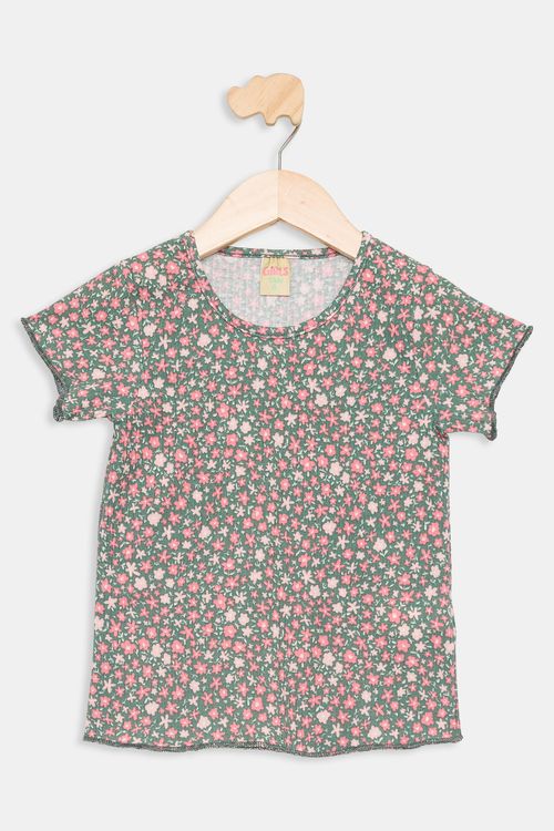 Blusa Infantil Tam 4 a 8 Meninas Floral Verde Claro