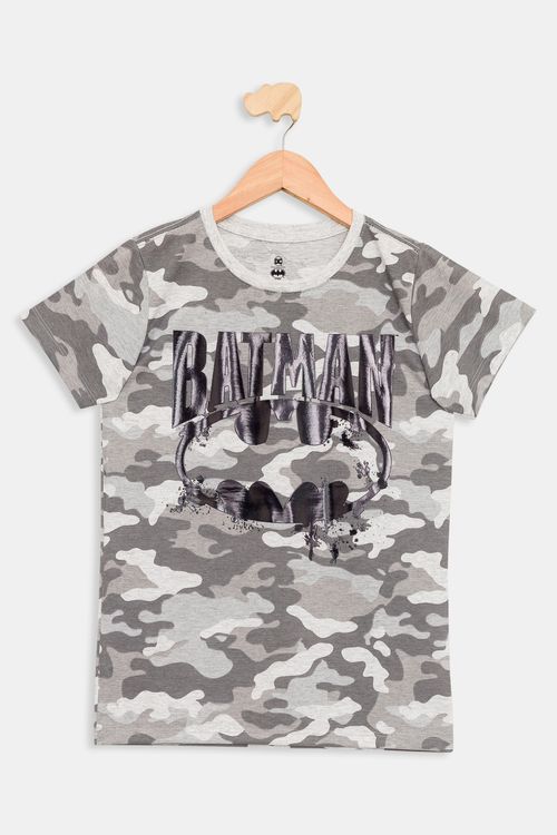 Camiseta Infantil Batman Camuflada Cinza Algodão Caedu