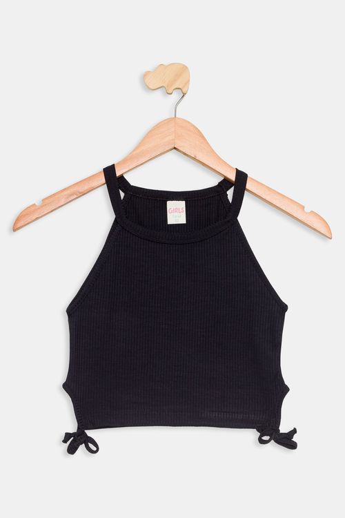 Regata Cropped Juvenil Caedu Preta Amarração Tam. 10-16