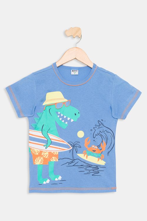 Camiseta Infantil Dinossauro Azul Tam 4 a 8