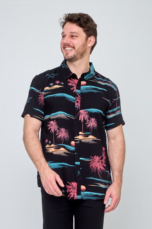 Camisa Masculina Coqueiros Preta