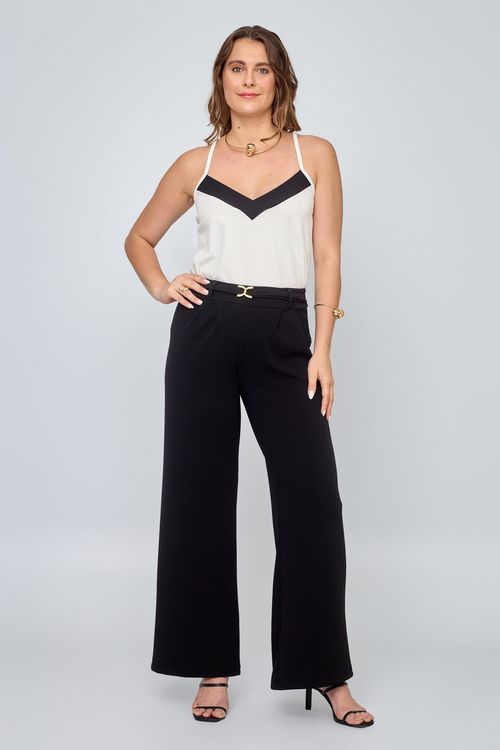 Calça Feminina Caedu City Preta com Cinto Fivela Elegante