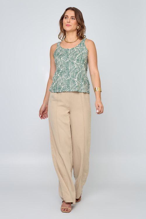Calça Feminina Casual em Liocel Bege Claro
