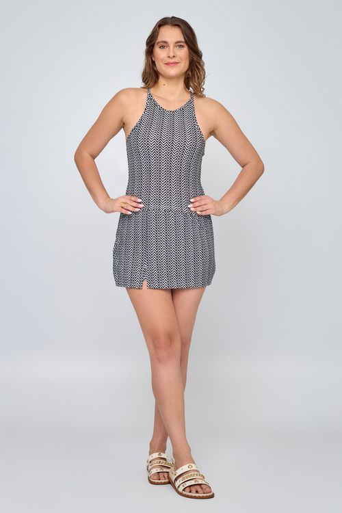 Short Saia Feminino Chevron Preto e Branco